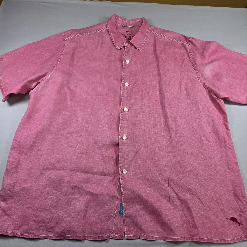Tommy Bahama Men's Short Sleeve Button Up XXL 2XL Red Relax Linen Shirt